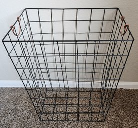 Vintage Metal Basket Hamper With Handles