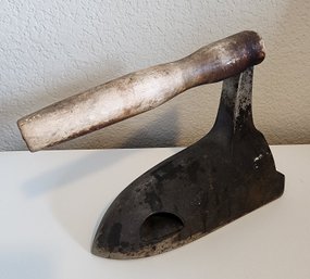 Antique Hand Iron With Wood Handle