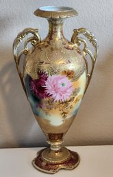 Vintage Hand Painted NIPPON Heavy Gilt Floral Vase