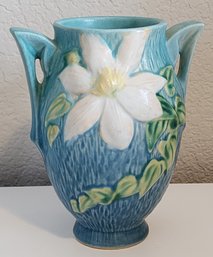 Roseville Clematis Blue 1944 Vintage Art Pottery Handled Ceramic Vase