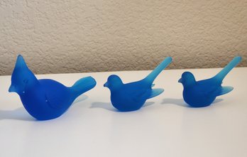 Vintage Art Glass Set Of (3) WESTMORELAND Blue Decorative Bird Figures