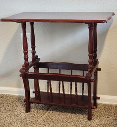 Vintage Wooden Side Table With Magazine Rack Base