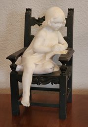 Alabaster Child Figure And Pedestal Metal Chair