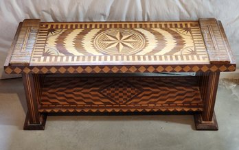 Vintage Handmade Geometric Marquetry Coffee Table