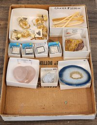 Assortment Of Mineral Specimens Including Gold (Rose Quartz, Gold Nuggets, Penis Bones, Etc) #A36