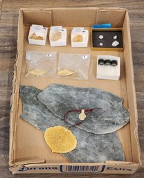 Assortment Of Mineral Specimens (Topaz, Nalite And Gypsum, Aspen Gold Plated Leaf Ornament, Etc) #A48