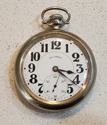 Antique ILLINOIS Silver Tone Railroad Pocket Watch #A21