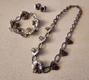 Vintage Sterling Silver Jewelry Set - Necklace, Bracelet And Earrings #A29