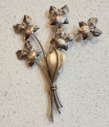 Vintage Sterling Silver Pin Brooch Floral Theme #A36