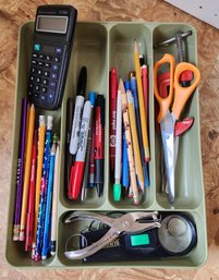 Vintage Green Mid Century Modern Organization Tray With Assortment Of Supplies