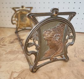 Vintage Brass/Bronze Art Nouveau Adjustable Book Rack Holder Bookends