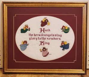 Vintage Framed Angel Theme Needlepoint Creation