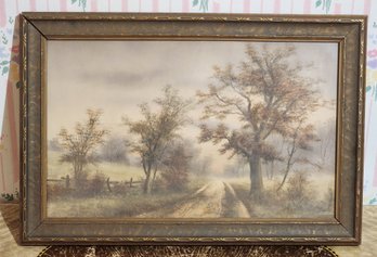 Antique 1915 Framed Art Print Of Landscape View