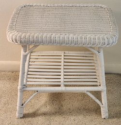 Vintage White Wicker Side Table