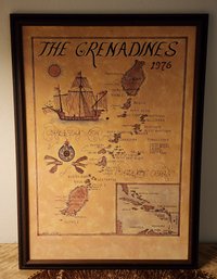 Vintage Original Fine Art The Grandines Framed Map