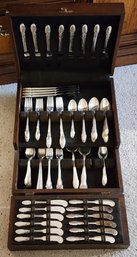 Large Assortment Of Silverplated Flatware Selection With Wood Storage Box