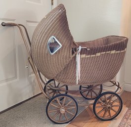 Vintage Wicker Woven Child's Doll Buggy