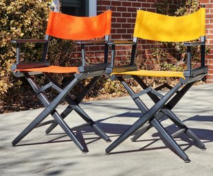 (2) Beautiful Orange And Yellow Mid Century Modern Directors Chairs