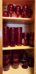 Assortment Of Ruby Red Handmade Glassware