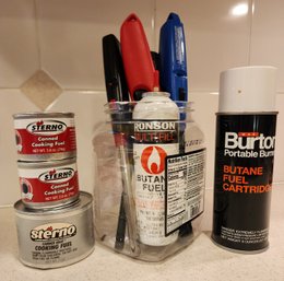 Assortment Of Lighters, Butane AnD Canned Fuels