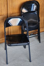 Set Of (4) Black Metal Folding Chairs