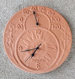 Vintage Outdoor Ceramic Clock And Temp Display Wall Accent