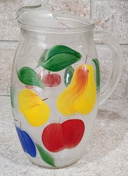 Vintage Glass Beverage Pitcher Fruit Theme