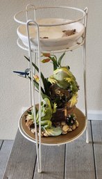 Vintage Plant Stand With Decor Frog Accents