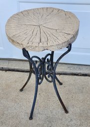 Vintage Black Metal Outdoor Side Table Stand With Cement Trunk Style Top