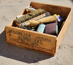 Vintage Wooden Box FILLED With Assorted Tools And Home Improvement Supplies