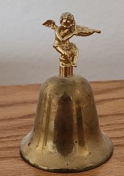 Vintage Metal Hand Bell With Angel Accent
