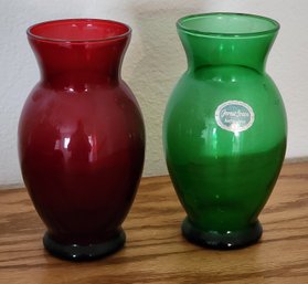 (2) Vintage Anchor Hawking ANCHORGLASS Colored Vases Mid Century Modern