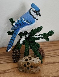 Vintage Blue Jay Bird Figure WINTER'S WATCH By Bob Guge And Marble Frog