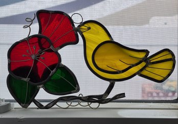 Vintage Stained Glass Bird Window Decor