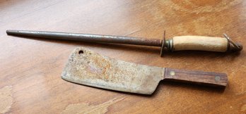 Vintage Cleaver And Sharpening Rod