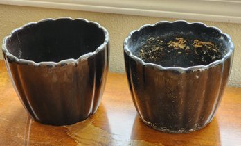 (2) Dark Ceramic Flower Pots