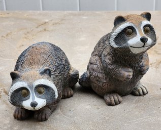 Pair Of Pre Owned Racoon Yard Home Decor Figures