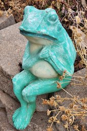 (2) Vintage Painted Cement Frog Decor Figures