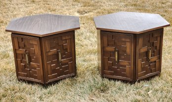 (2) Vintage Pressed Wood Matching Side Tables