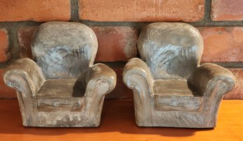 (2) Handmade Carved Stone LOUNGE CHAIR Style Bookend Set