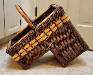 Woven Rattan Style Step Organizer Basket With Handle
