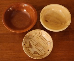 (2) AMBROSA MAPLE And (1) CHERRY Handmade Fine Art Wooden Bowls