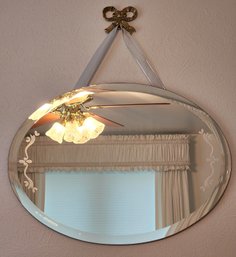 Vintage Hanging Mirror With Gold Tone Metal Accent