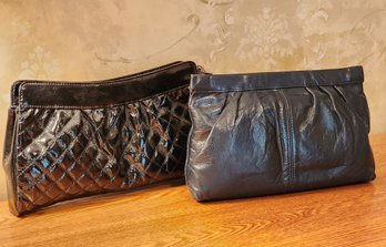 (2) Vintage Dark Leather Women's Handbag Purse