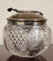 Vintage Cut Glass Sugar Cube Bowl With Built In Tongs