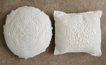 (2) Handmade Crochet Style Throw Pillows