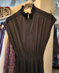 Vintage Ladies CIRETTE Boho Black Long Dress With Ruffle Accents
