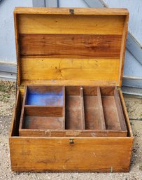 Vintage Handmade Wooden Toolbox With Tray Insert