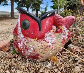 Large Vintage Cement Koi Fish Style Flower Planter #1