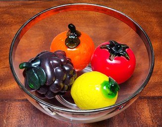Vintage Assortment Of Art Glass Fruit Selections With Glass Bowl